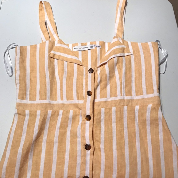 Faithfull The Brand Le Petite Button Down Mini Dress in Mazur Stripe Lemon - Picture 7 of 13